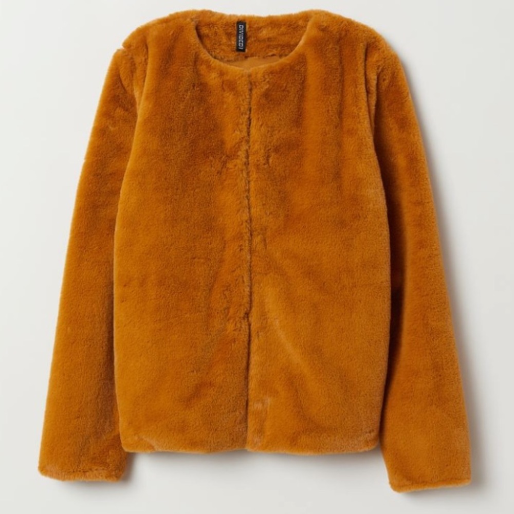 SOLD Soft Mustard Yellow Faux Fur Coat H&M Divided XS